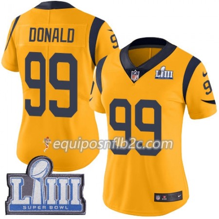 Camiseta Mujer NFL Los Angeles Rams Aaron Donald  99 Nike Gold 2019 Super Bowl LIII 